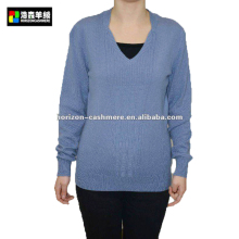 Woman Basic V Neck Cashmere Sweater, Basic Blue Plain Sweater