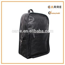 stylish plain black men laptop leather backpack
