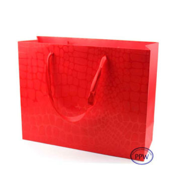 Debossing UV printing red shopping gift paper bag