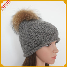 Jsfur Wholesale Winter Hat With Real Fluffy Pom Pom Fur Hat