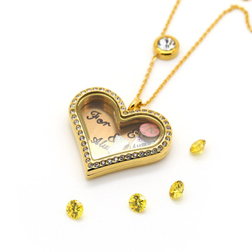 Floating Living Locket Charms In Heart With Crystal
