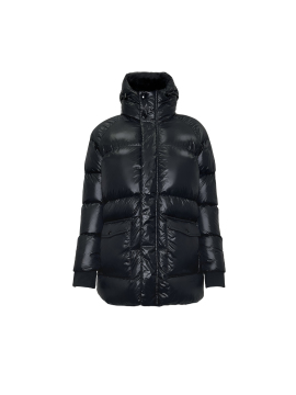 Black hooded down jacket