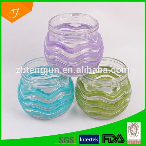 hand drawing colorful stripe glass storage jar, customized storage jar, glass storage jar