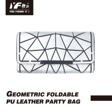 Geometric PU leather peach color clutch party wallet