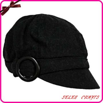 DARK GRAY BUCKLE TRIM NEWSBOY CAP HAT