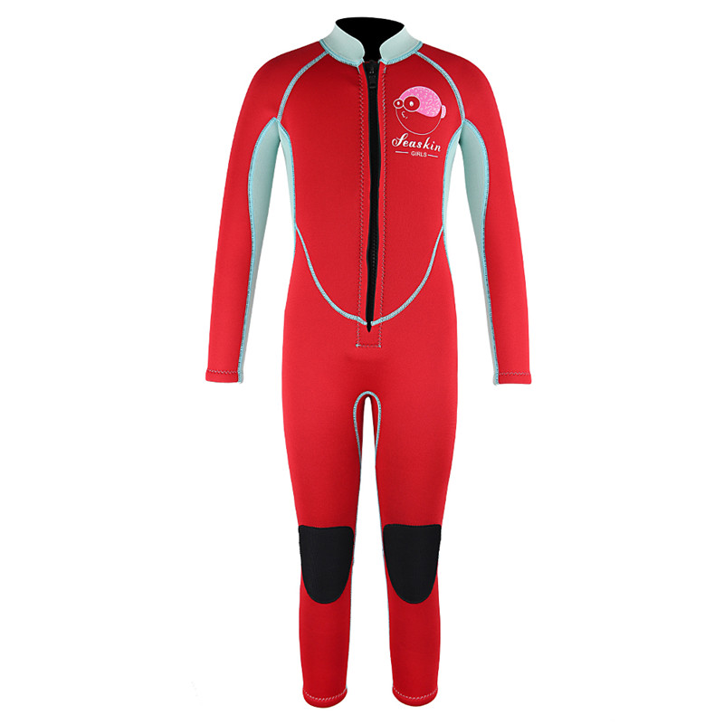 Seaskin Anak Depan Ritsleting Warna Merah Wetsuits Freediving