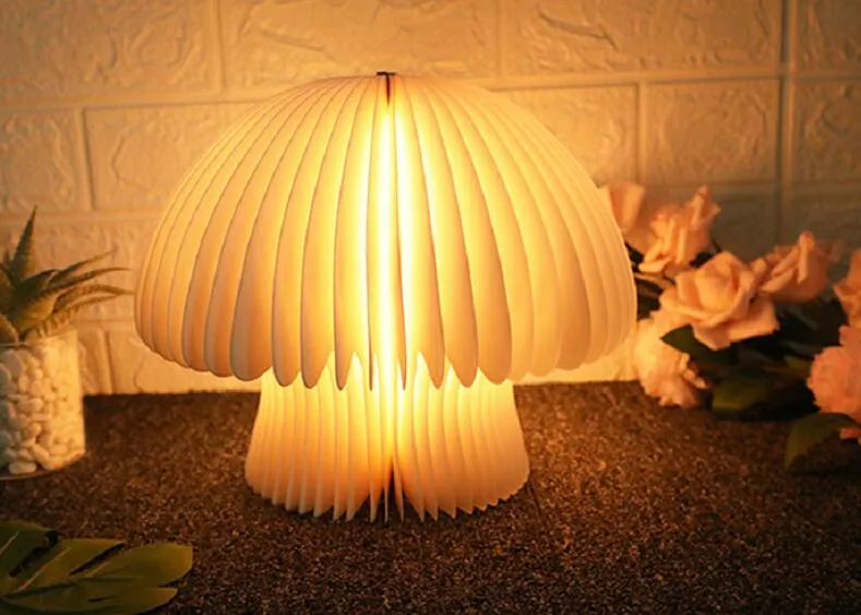 Colorful LED Bamboo Wood Table Lamp with Mushroom Design