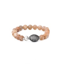 Elastic Micro Pava CZ Natural Sunstone Beaded Bracelet For Women