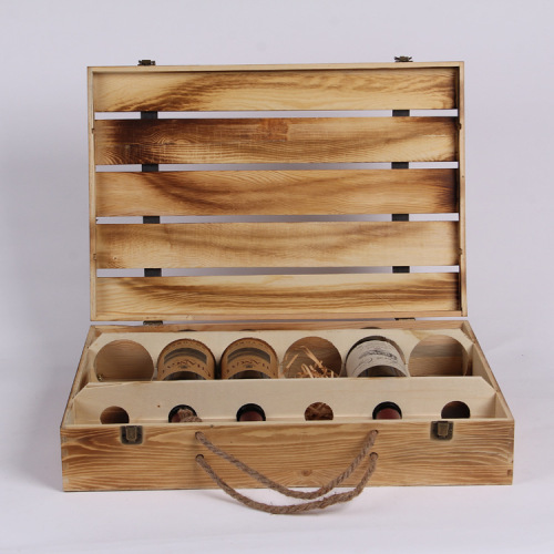 Vintage Pine Wood 6 Bottle Wine Storage Box