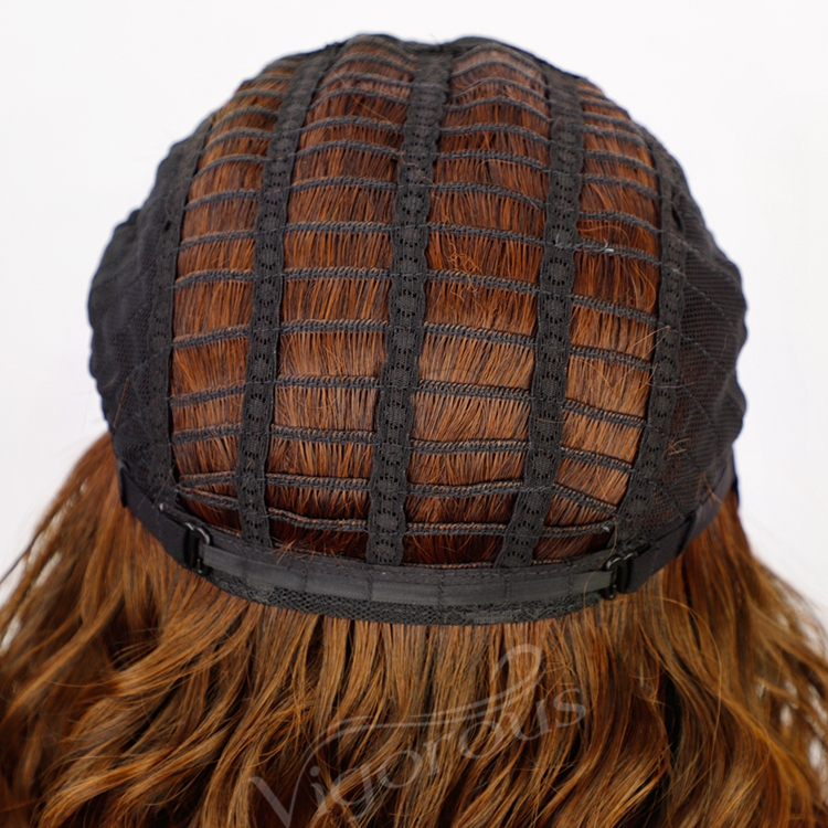 High Quality Wholesale Cheap Price Wavy Bob Wig with Bangs for Women Brown Color Synthetic Heat Resistant Fiber Hair for Women