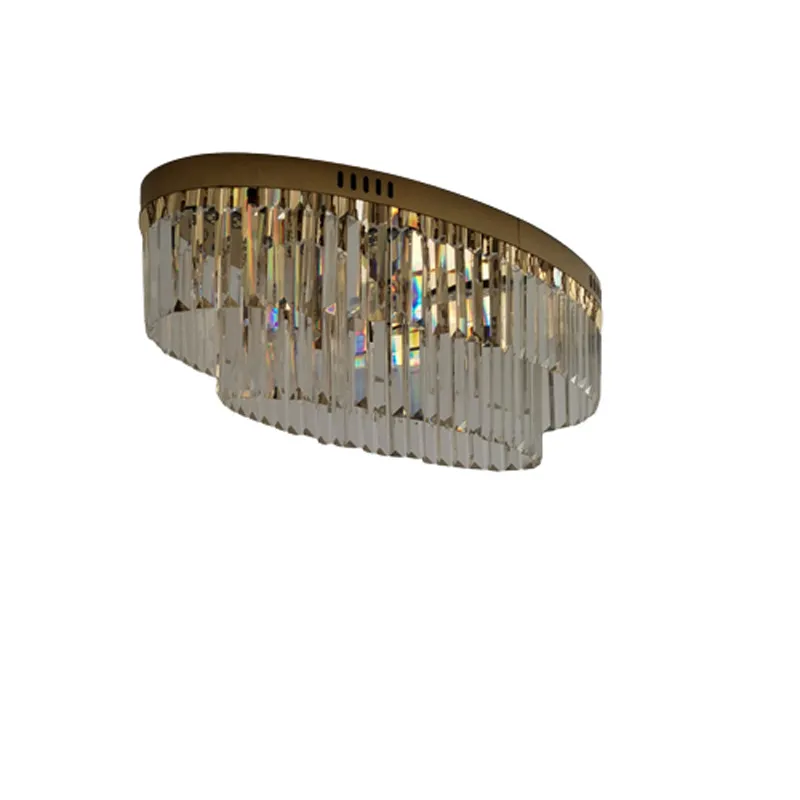 Oval Ceiling Crystal Lamp, Living Room Lamprectangular Double-Layer Lamp