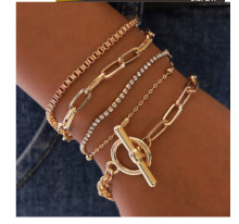 5Pcs/Set Gemstone Zircon Fashion Stacks Gold Plated Friendship Bracelet Set