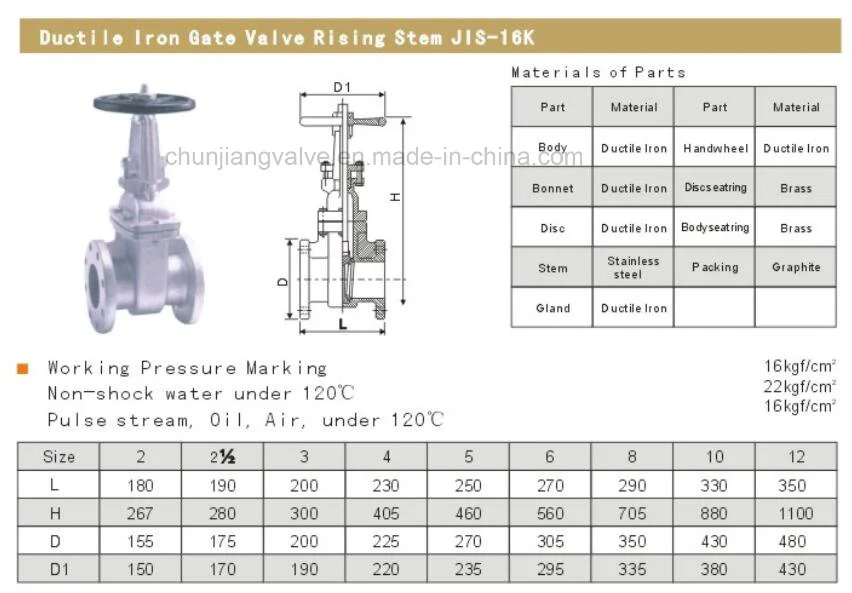 Industrial Ductile Iron Rising Stem Gate Valve (JIS-16K)