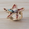 18k Gold Color Natural Seastar Drusy Crystal Rings