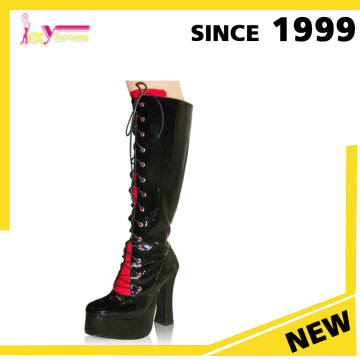 Block heel rubbersole round toe sexy high heel knee high boots