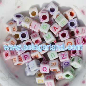 6X6MM Assorted Colors Alphabet Letter Square Cube Beads