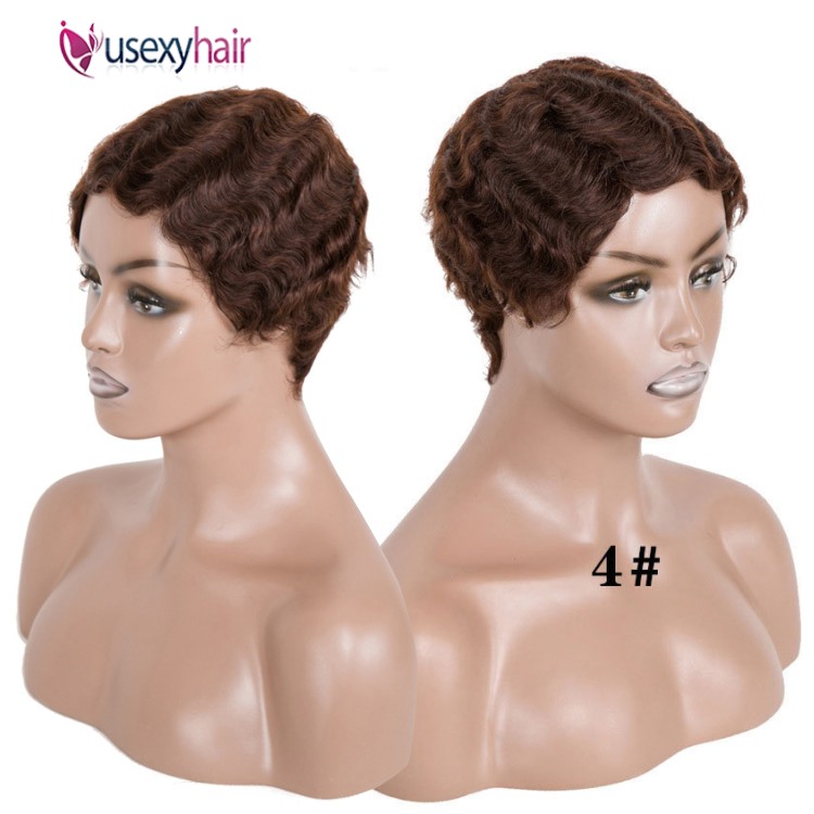 Wholesale Short Finger Wave Curly Wigs For Black Women Machine Made None Lace Pixie Cut Human Hair Wig