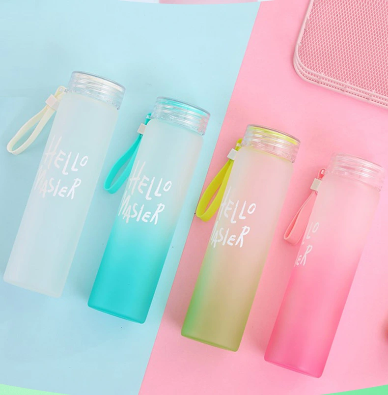 Personalised Designer Colorful Glass Water Bottles Portable Gradient BPA Free Frosted Borosilicate Glass Water Bottle