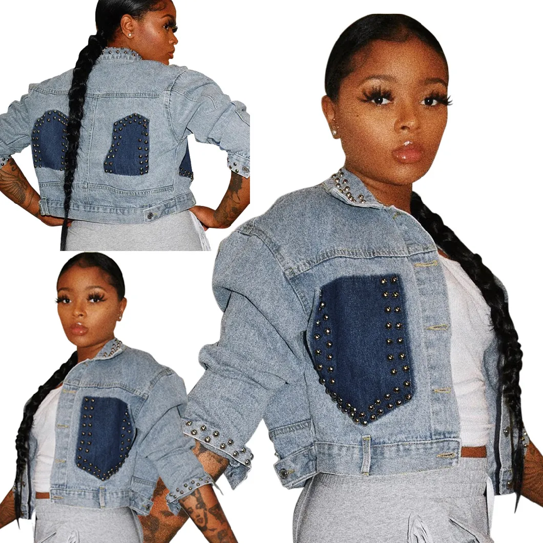 Best Selling 2021 Streetwear Patch Pockets Beaded Short Jackets Women Spring Denim Tops Ranking