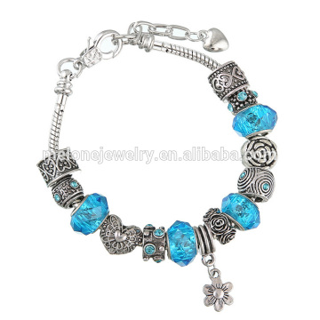 Acryl Bead bracelets European Charm Blue Rhinestone Beads Flower Dangle Bracelets In Bulk