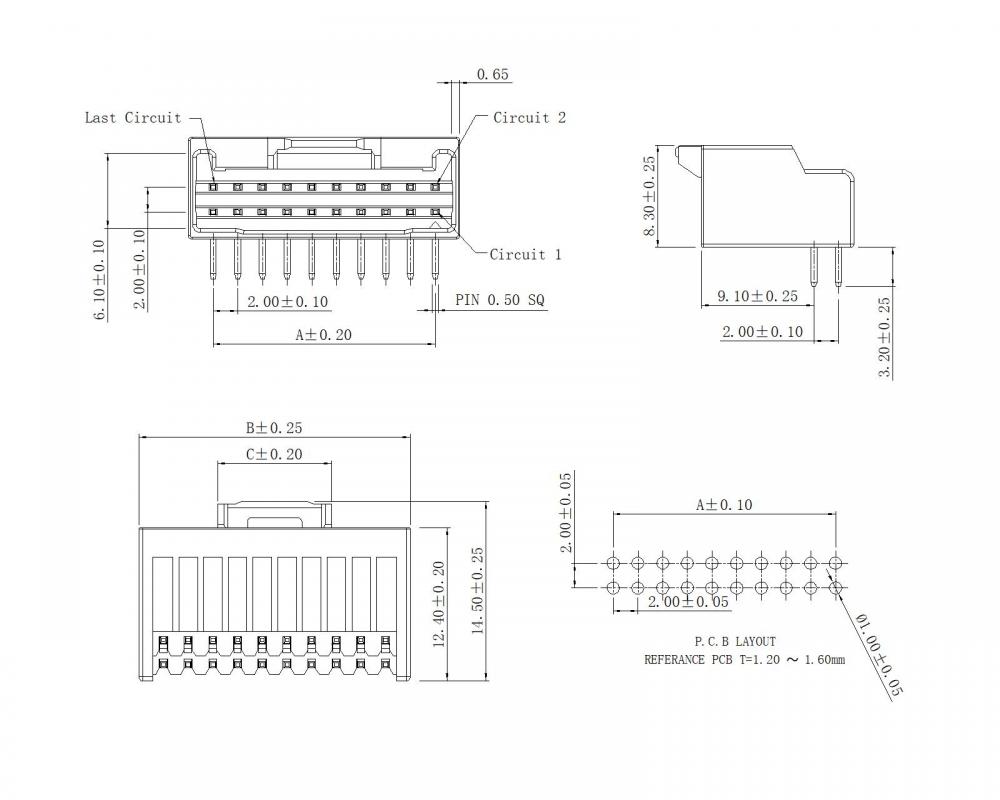 2.00mm Pitch 90 ° Konektör Serisi AW2021R-NP-X