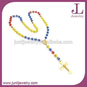 Stainless Steel Crucifix Cross 8mm Colorful Silicone Beads Prayer Rosary Necklace