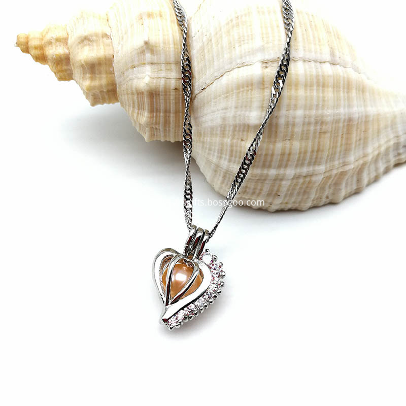 Heart With Zircon Silver Plated Necklace