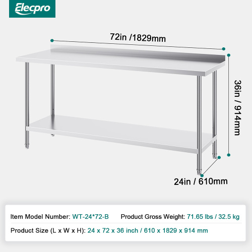 stainless steel work table with wheels Commercial Stainless Steel Table With Backsplash Supplier