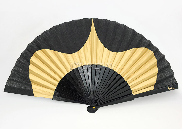 Promotional foldable wooden hand fan with black printing