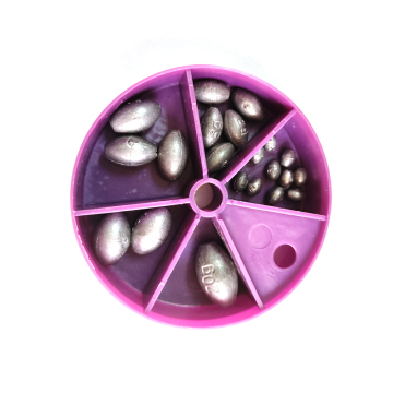 Purple Plastic Box Packing Lead Olive Sinker Fishing Tackle Accessory