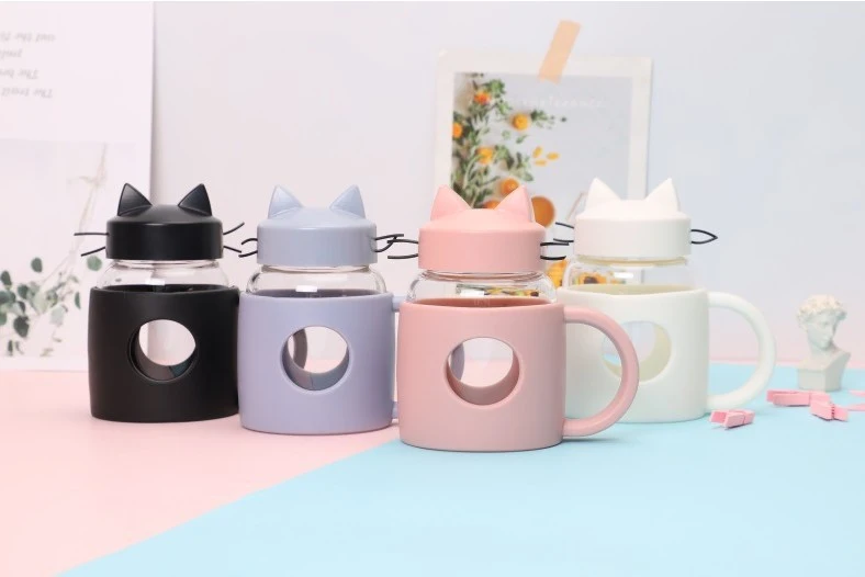 Creative Fashion Cartoon Plastic Platinum Cat Glass Student Cute Cat Transparent Water Cup Creative Mini Tea Cup