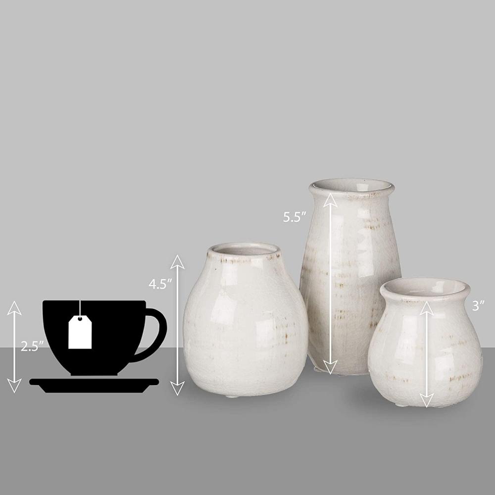 3Pieces छोटे सफेद सिरेमिक vases