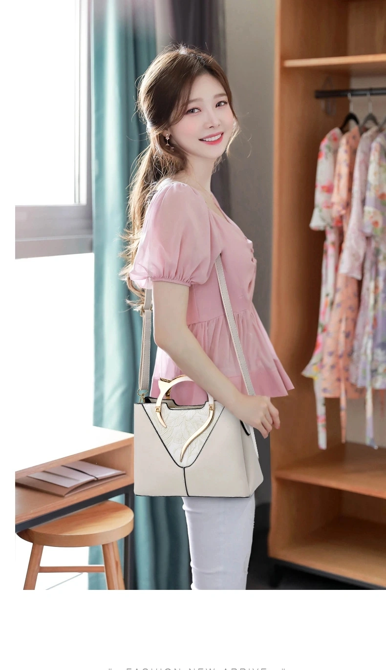 2021 New High Quality PU Leather Shoulder Bags Luxury Brands Handbags Women′ S Tote Bag with Metal Handle