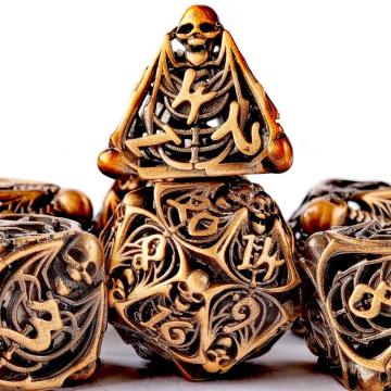 Hollow Polyhedron DND 7pcs Metal dice Skull Style