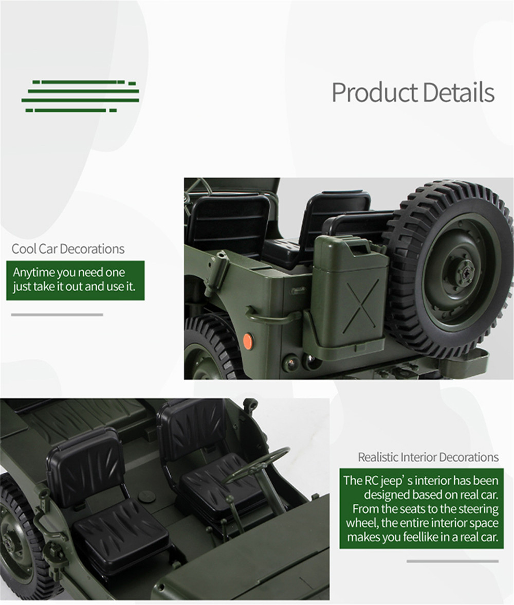 JJRC Q65 1:10 RC Car 2.4G 4WD Convertible Remote Control Light Jeep Four-Wheel Drive Off-Road Military Climbing Car Toy Kid Gift
