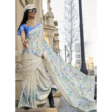 OEM Satin Crepe Digital Printed Party Wear Sarees for Indian Women