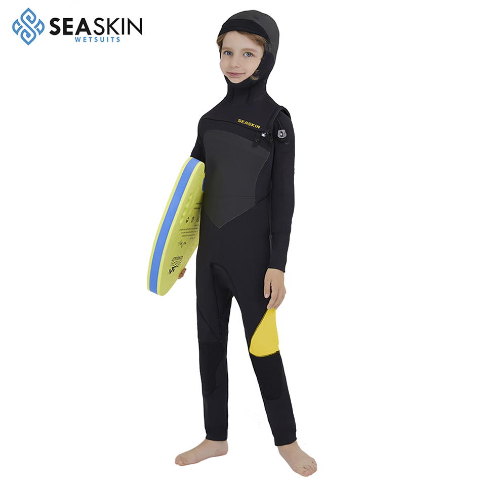 Seaskin 3/2mm Kids Front Chest Wetsuit With Hood