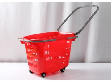 Sale!!! Plastic Supermarket basket with castor/ four wheel shopping basket /Wheel shopping Basket/pull rolling shopping basket