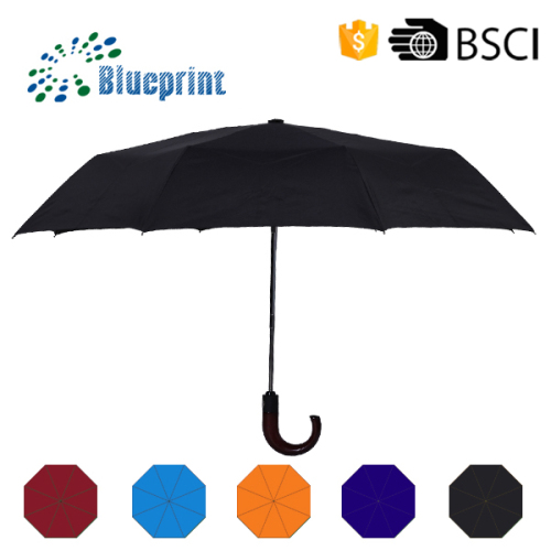 High quality men 23 inches wooden crook handle fold black umbrella