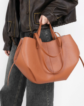 Brown Leather Simple Tote Bag