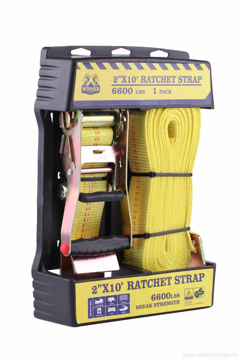 Display Box Packing 50MM 2" 10' Long Yellow Polyester Ratchet Tie Lock Rope