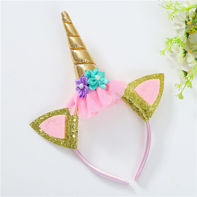 Amazon Top Selling Wholesale Cute Design Unicorn Horn Headband With Artificial Flower