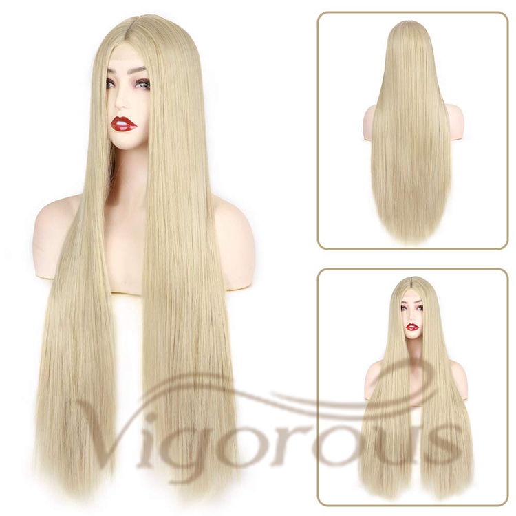 Vigorous High Quality Cheap Price Long Silky Straight Wave Blonde Middle Part Cosplay For Black Women Synthetic Hair Wigs