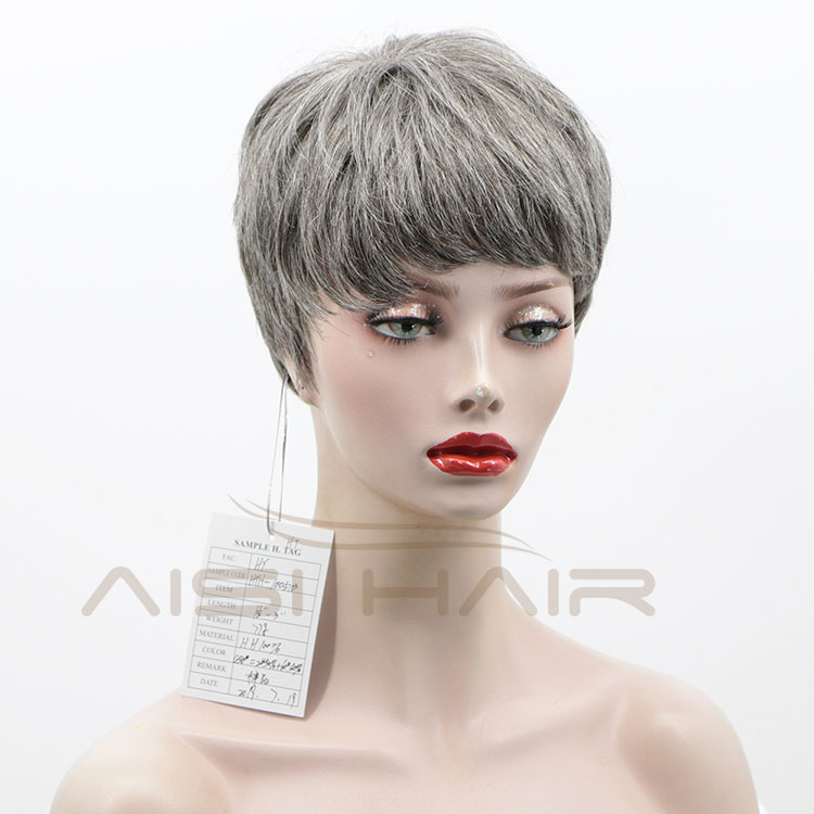Aisi Hair New Design Cheap Vendor Short Pixie Cut Regular Wave Gray  Brazilian Hair For Black Women Human Hair Wigs