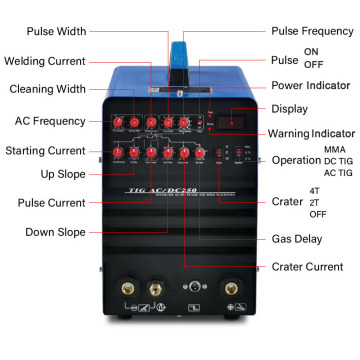 250A tig gas welding machine ac dc pulse argon inverter welder 220V aluminium welding also for stainless steel carbon and copper