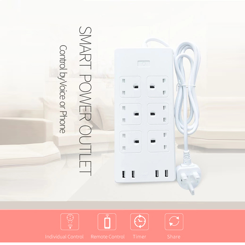 10A Uk Socket Under Desk Power Strip Wifi Smart Outlet Plug Power Strip With Usb Ports
