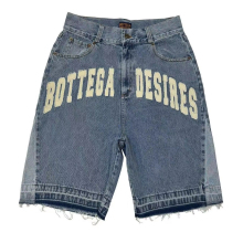 Wholesale Custom Men's Vintage Hip Hop Embroidered Distressed Denim Shorts