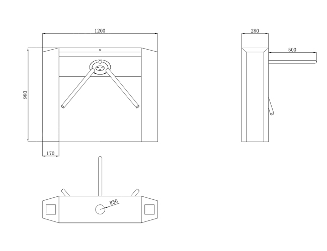 tripod turnstile size