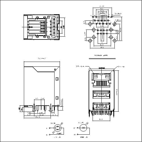 ATRJU-A-G0-002 RJ45 WITH TRANSFORMER JACK+USB2.0 G-Y LED