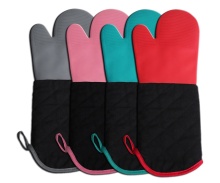 Professional Dotted Silicone Oven Mitt with Quilted Liner - Heat Resistant BBQ Gloves